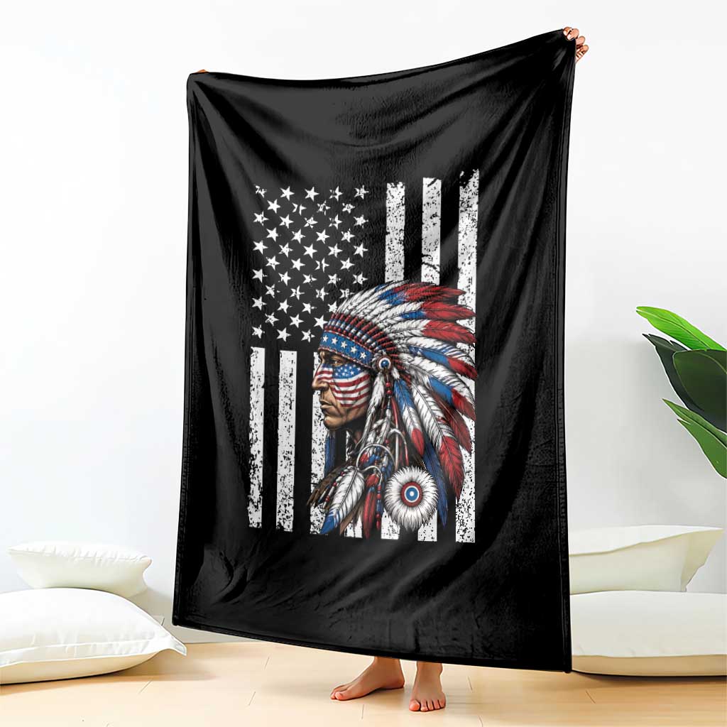 Indigenous People Tribal CG Native American Indian Chief American USA Flag Throw Blanket