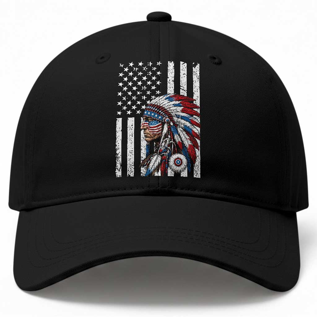 Indigenous People Tribal CG Native American Indian Chief American USA Flag Baseball Cap TS14 Print Your Wear