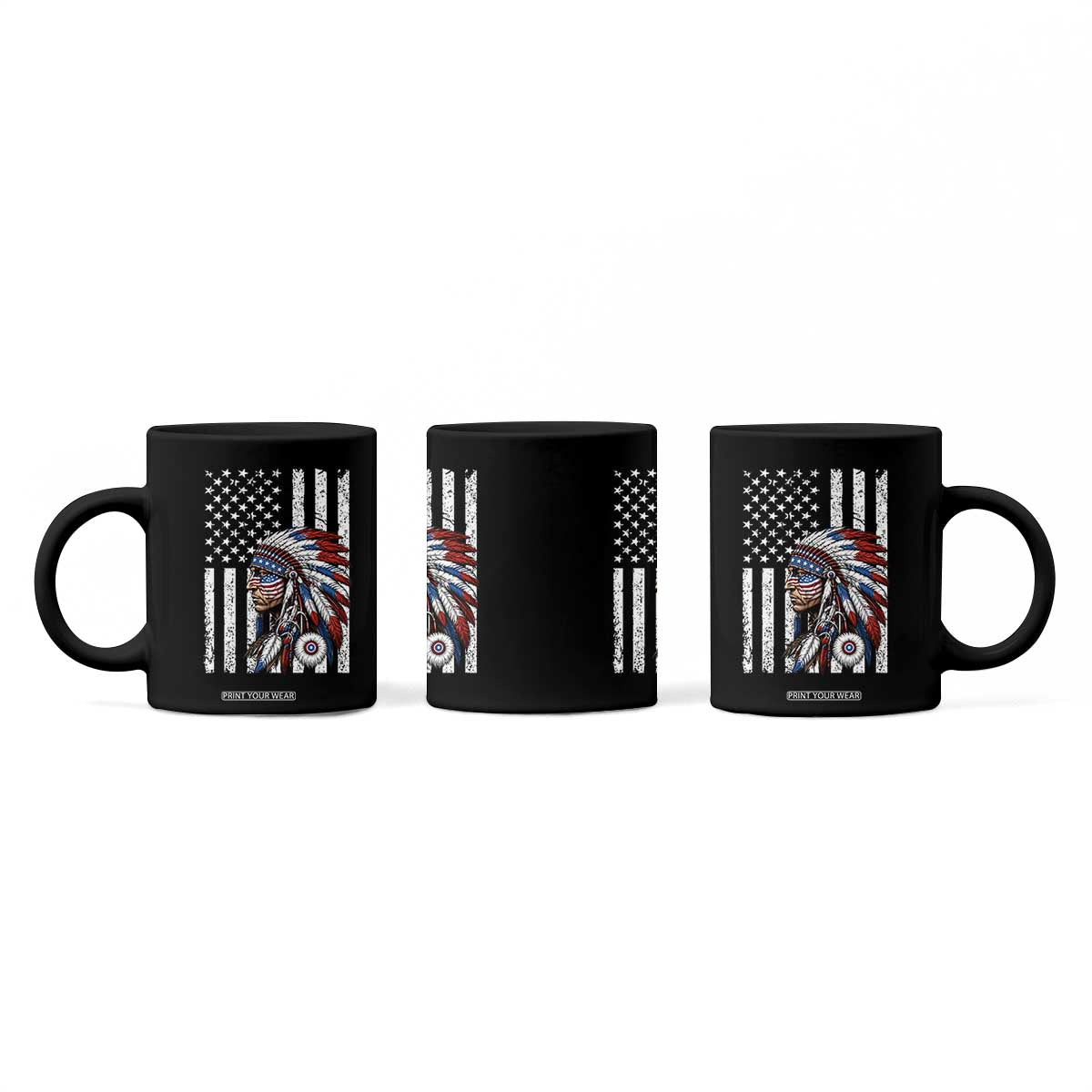 Indigenous People Tribal CG Native American Indian Chief American USA Flag Coffee Mug