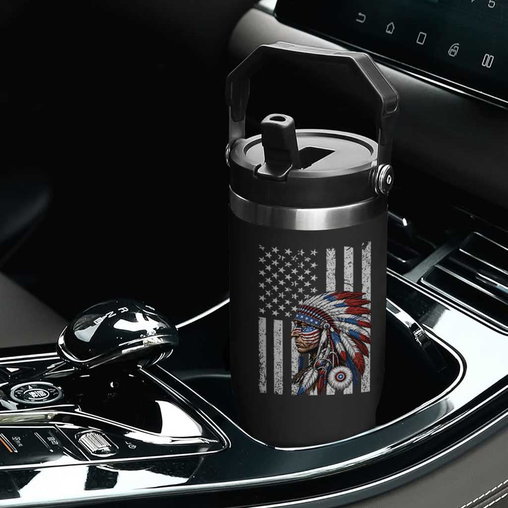 Indigenous People Tribal CG Native American Indian Chief American USA Flag Flip Straw Tumbler