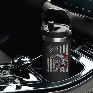 Indigenous People Tribal CG Native American Indian Chief American USA Flag Flip Straw Tumbler