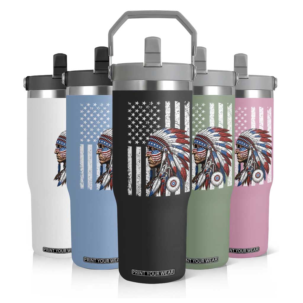 Indigenous People Tribal CG Native American Indian Chief American USA Flag Flip Straw Tumbler
