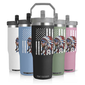Indigenous People Tribal CG Native American Indian Chief American USA Flag Flip Straw Tumbler