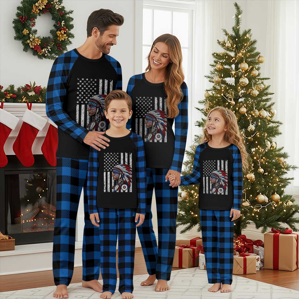Indigenous People Tribal CG Native American Indian Chief American USA Flag Plaid Pajama Set