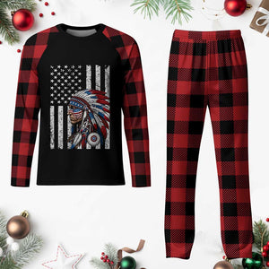 Indigenous People Tribal CG Native American Indian Chief American USA Flag Plaid Pajama Set