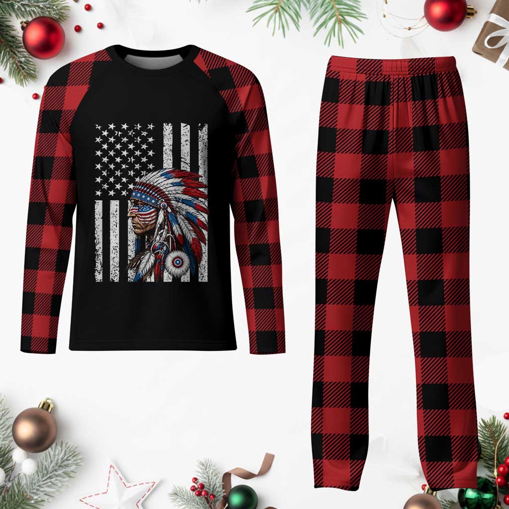 Indigenous People Tribal CG Native American Indian Chief American USA Flag Plaid Pajama Set TS14 Buffalo Plaid Print Your Wear