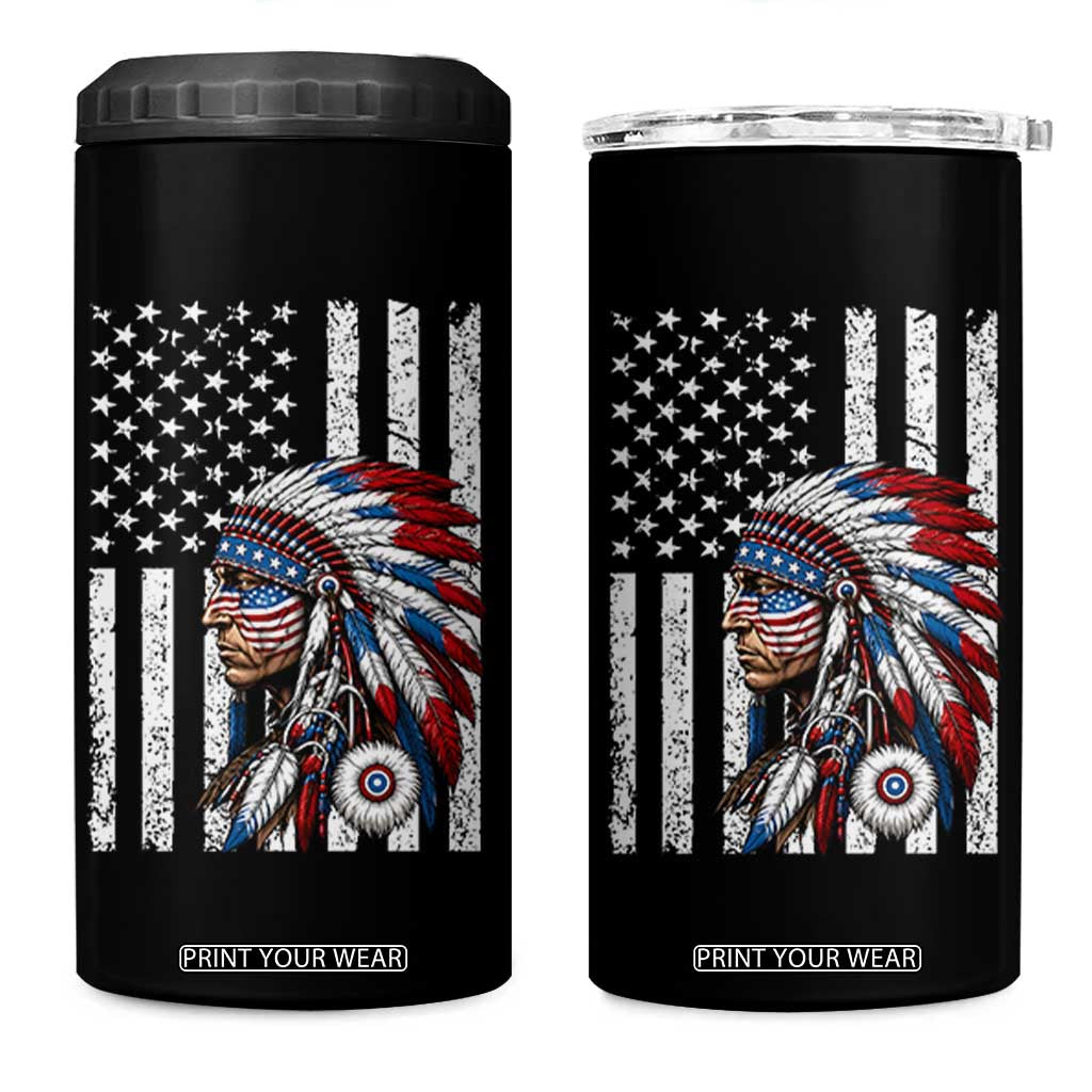 Indigenous People Tribal CG Native American Indian Chief American USA Flag 4 in 1 Can Cooler Tumbler