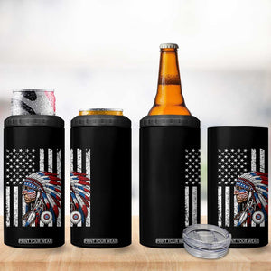 Indigenous People Tribal CG Native American Indian Chief American USA Flag 4 in 1 Can Cooler Tumbler