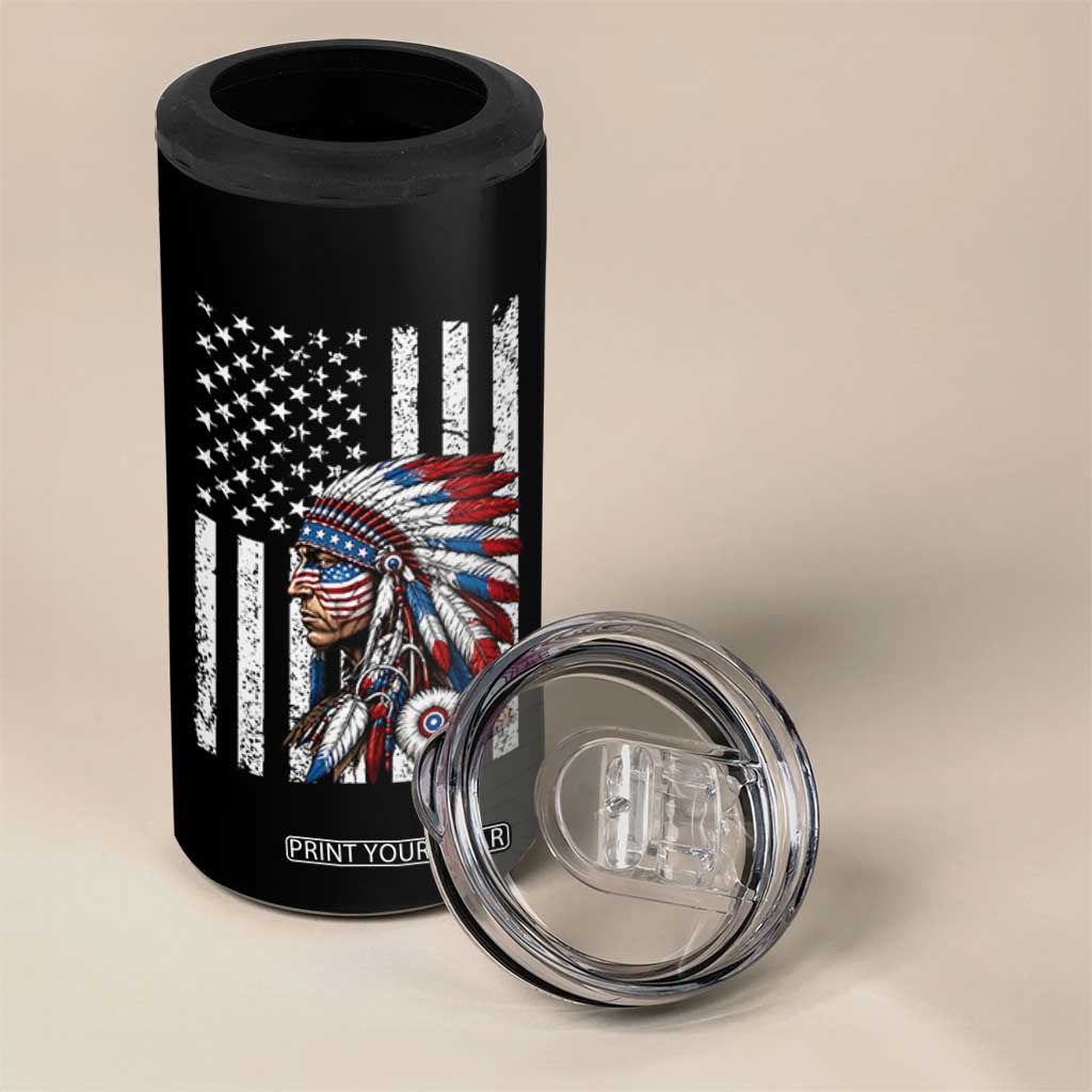 Indigenous People Tribal CG Native American Indian Chief American USA Flag 4 in 1 Can Cooler Tumbler