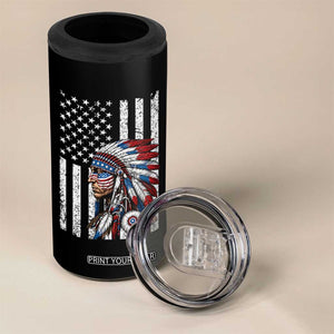 Indigenous People Tribal CG Native American Indian Chief American USA Flag 4 in 1 Can Cooler Tumbler