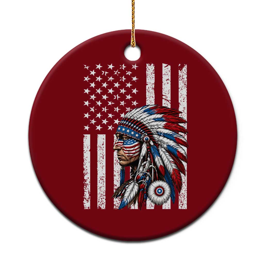 Indigenous People Tribal CG Native American Indian Chief American USA Flag Ceramic Ornament TS14 1pc Red Print Your Wear