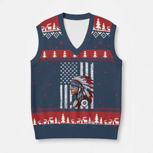 Indigenous People Tribal CG Native American Indian Chief American USA Flag V-Neck Knit Sweater Vest