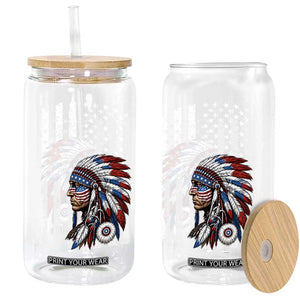 Indigenous People Tribal CG Native American Indian Chief American USA Flag Glass Can