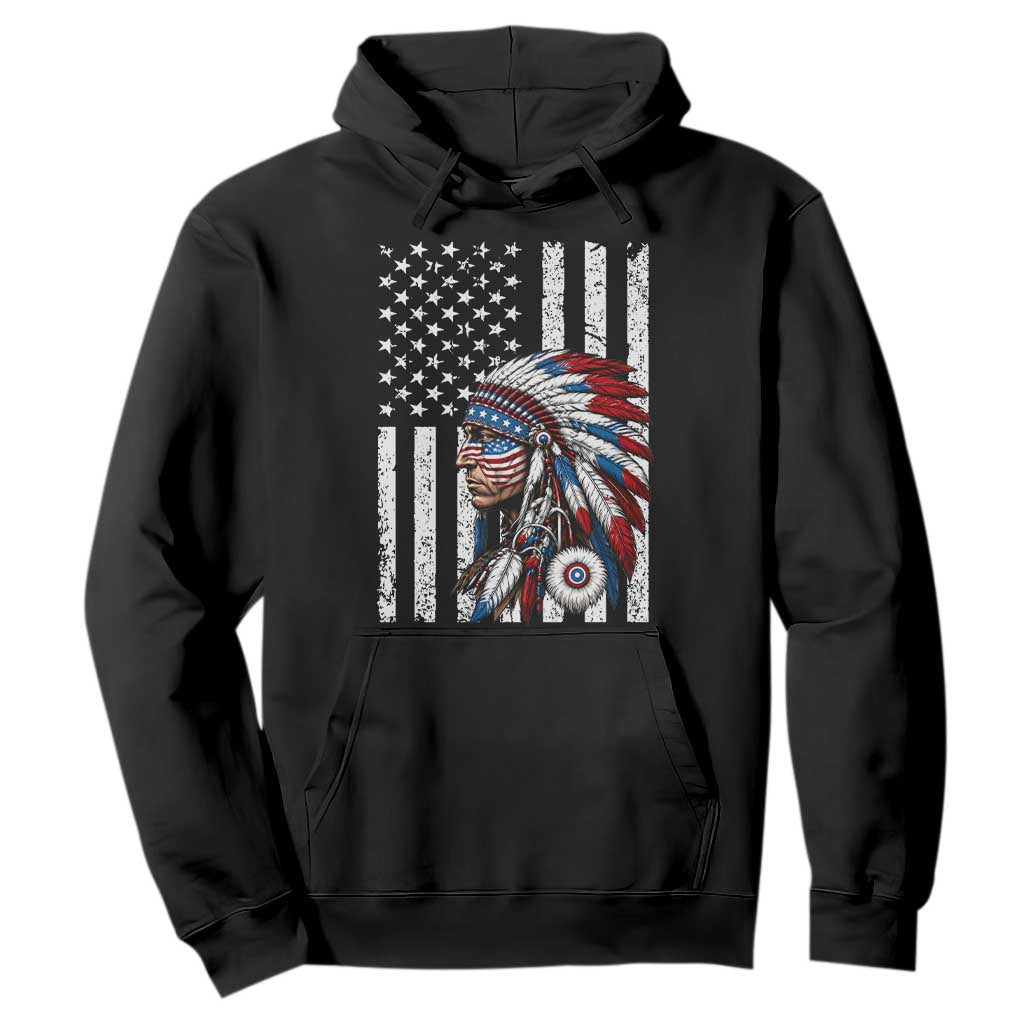 Indigenous People Tribal CG Native American Indian Chief American USA Flag Hoodie