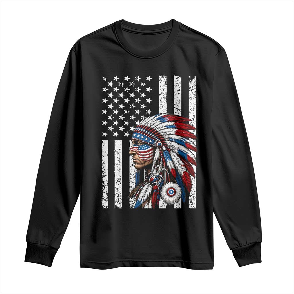 Indigenous People Tribal CG Native American Indian Chief American USA Flag Long Sleeve Shirt TS14 Black Print Your Wear