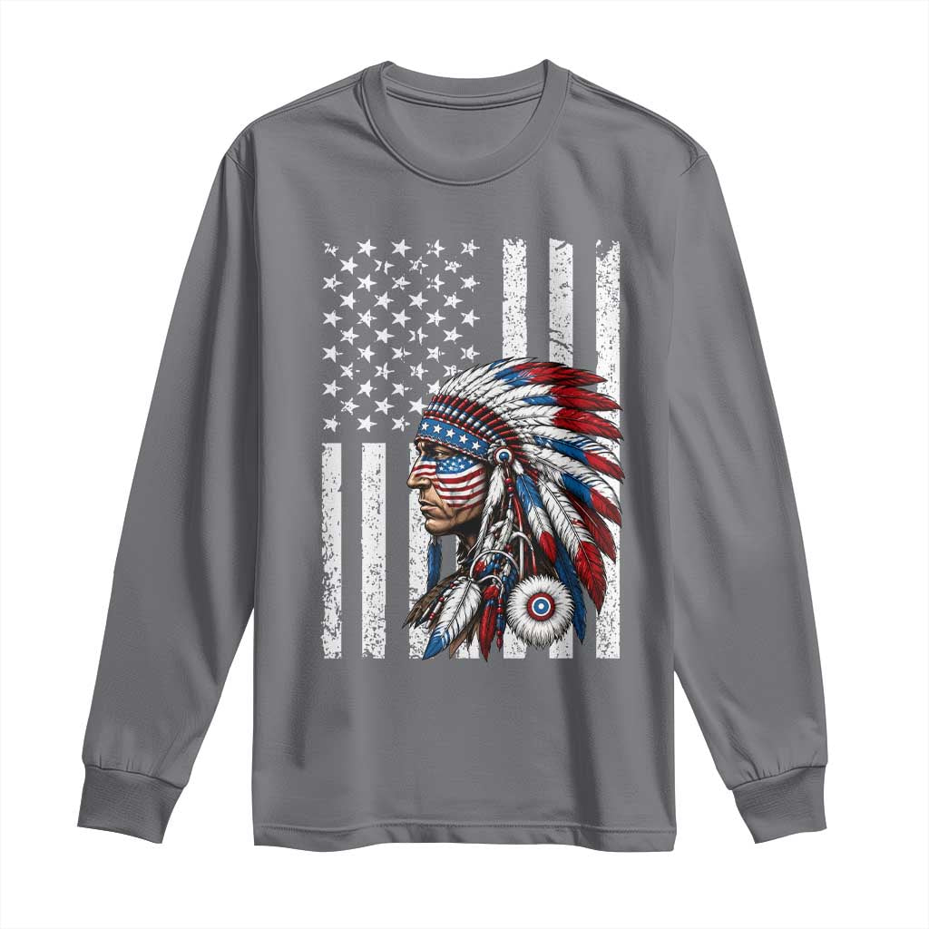 Indigenous People Tribal CG Native American Indian Chief American USA Flag Long Sleeve Shirt
