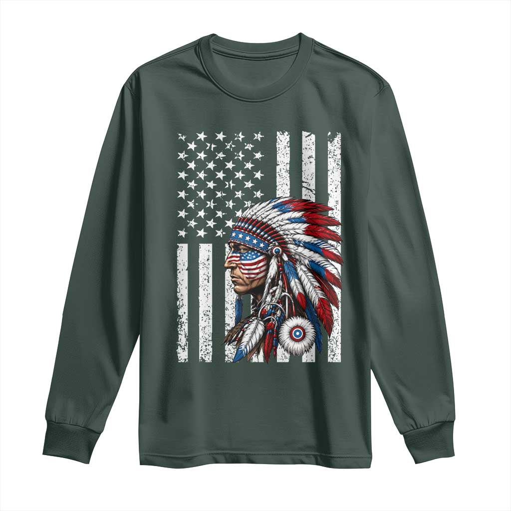 Indigenous People Tribal CG Native American Indian Chief American USA Flag Long Sleeve Shirt