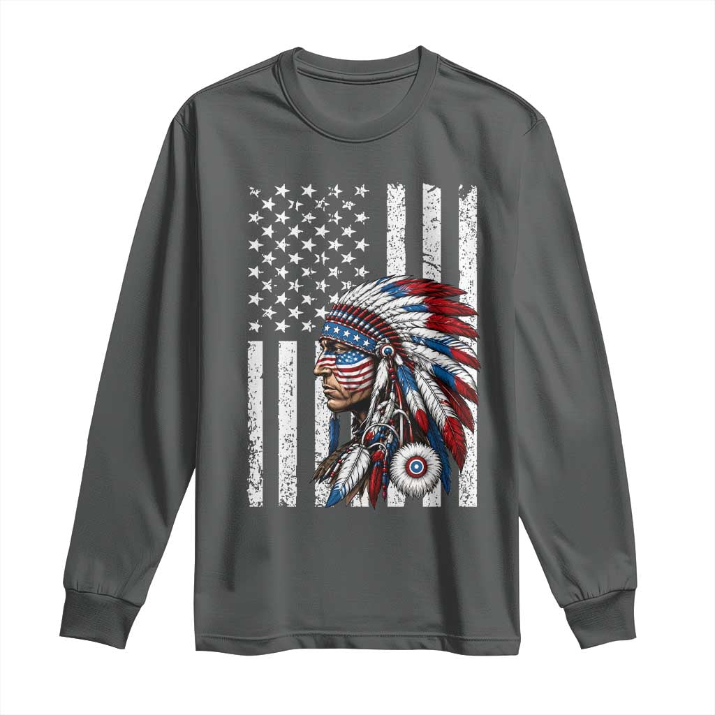 Indigenous People Tribal CG Native American Indian Chief American USA Flag Long Sleeve Shirt