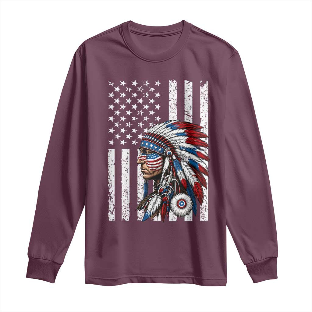 Indigenous People Tribal CG Native American Indian Chief American USA Flag Long Sleeve Shirt