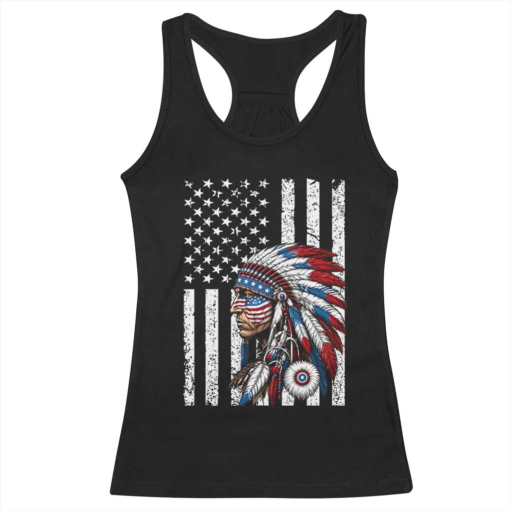 Indigenous People Tribal CG Native American Indian Chief American USA Flag Racerback Tank Top TS14 Black Print Your Wear