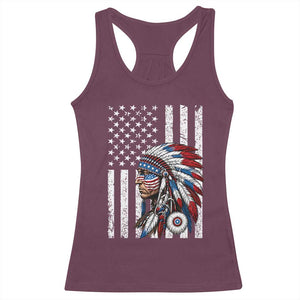 Indigenous People Tribal CG Native American Indian Chief American USA Flag Racerback Tank Top