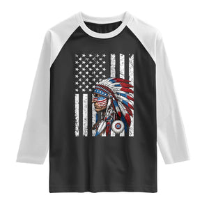 Indigenous People Tribal CG Native American Indian Chief American USA Flag Raglan Shirt