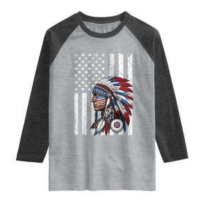 Indigenous People Tribal CG Native American Indian Chief American USA Flag Raglan Shirt