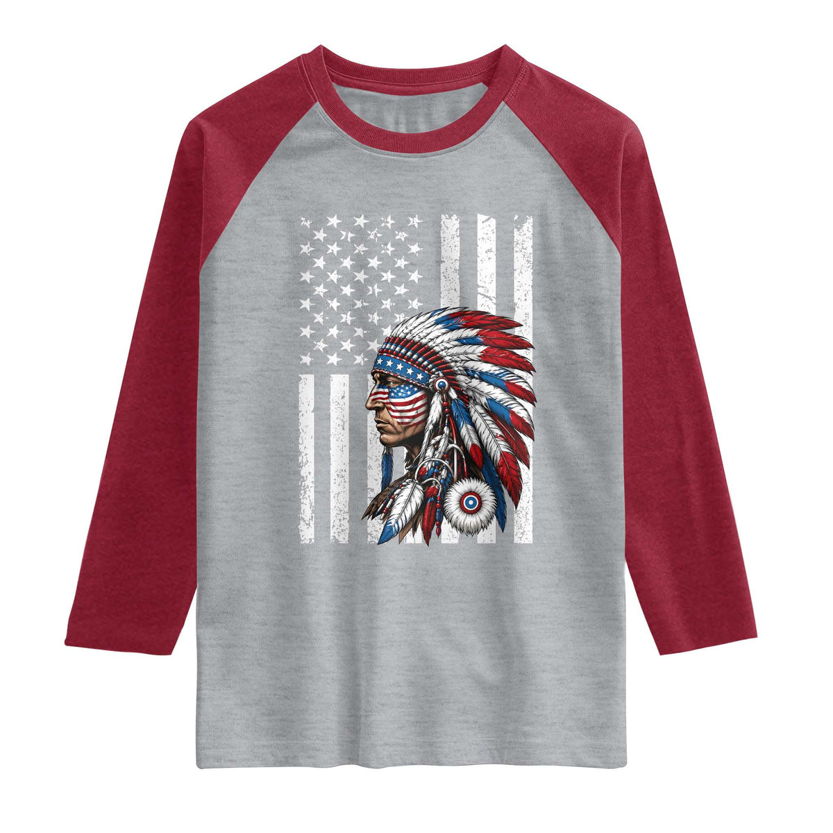 Indigenous People Tribal CG Native American Indian Chief American USA Flag Raglan Shirt