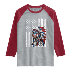 Indigenous People Tribal CG Native American Indian Chief American USA Flag Raglan Shirt