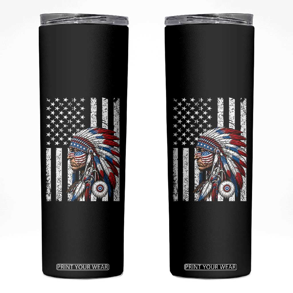 Indigenous People Tribal CG Native American Indian Chief American USA Flag Skinny Tumbler TS14 Black Print Your Wear
