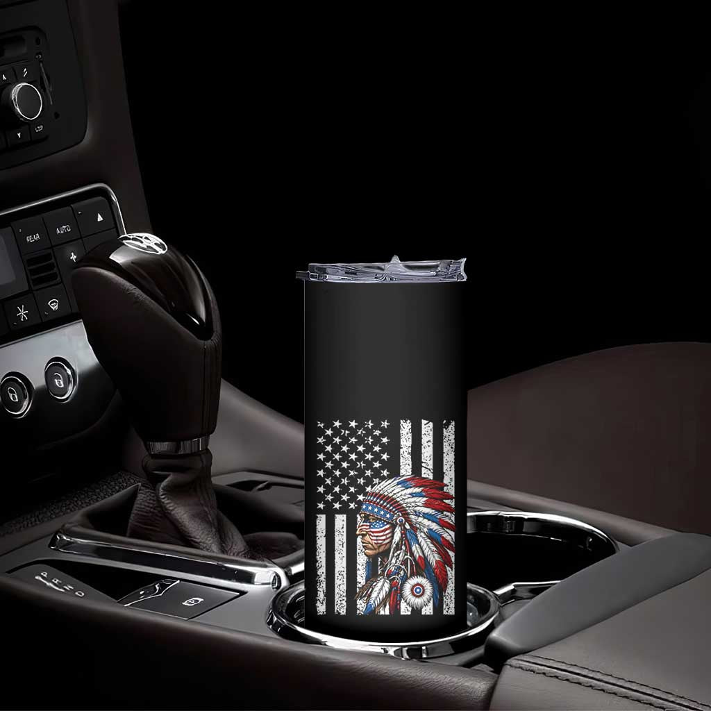 Indigenous People Tribal CG Native American Indian Chief American USA Flag Skinny Tumbler