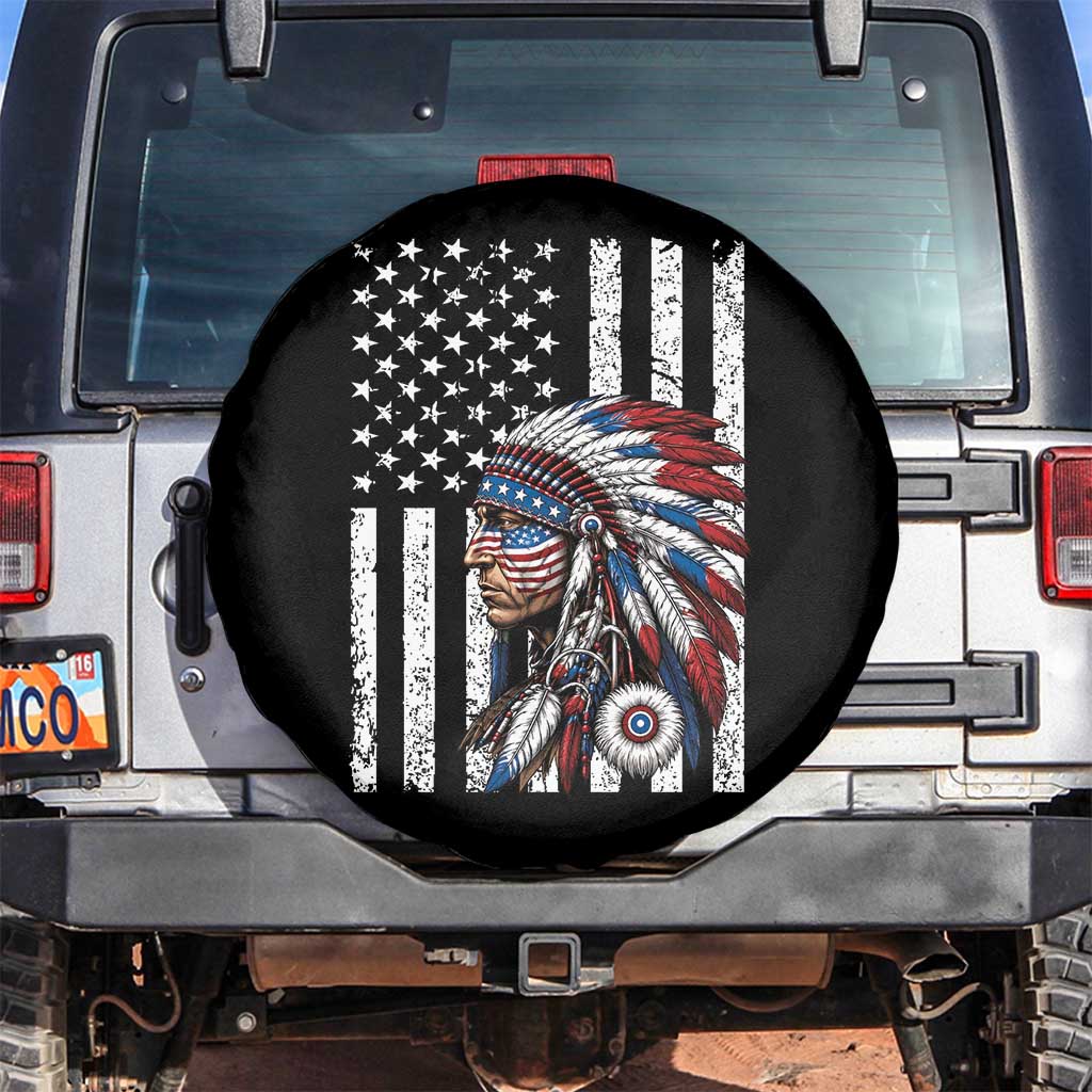 Indigenous People Tribal CG Native American Indian Chief American USA Flag Spare Tire Cover TS14 No hole Black Print Your Wear