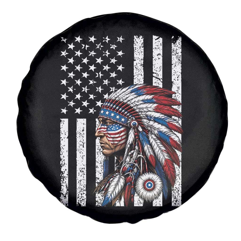 Indigenous People Tribal CG Native American Indian Chief American USA Flag Spare Tire Cover