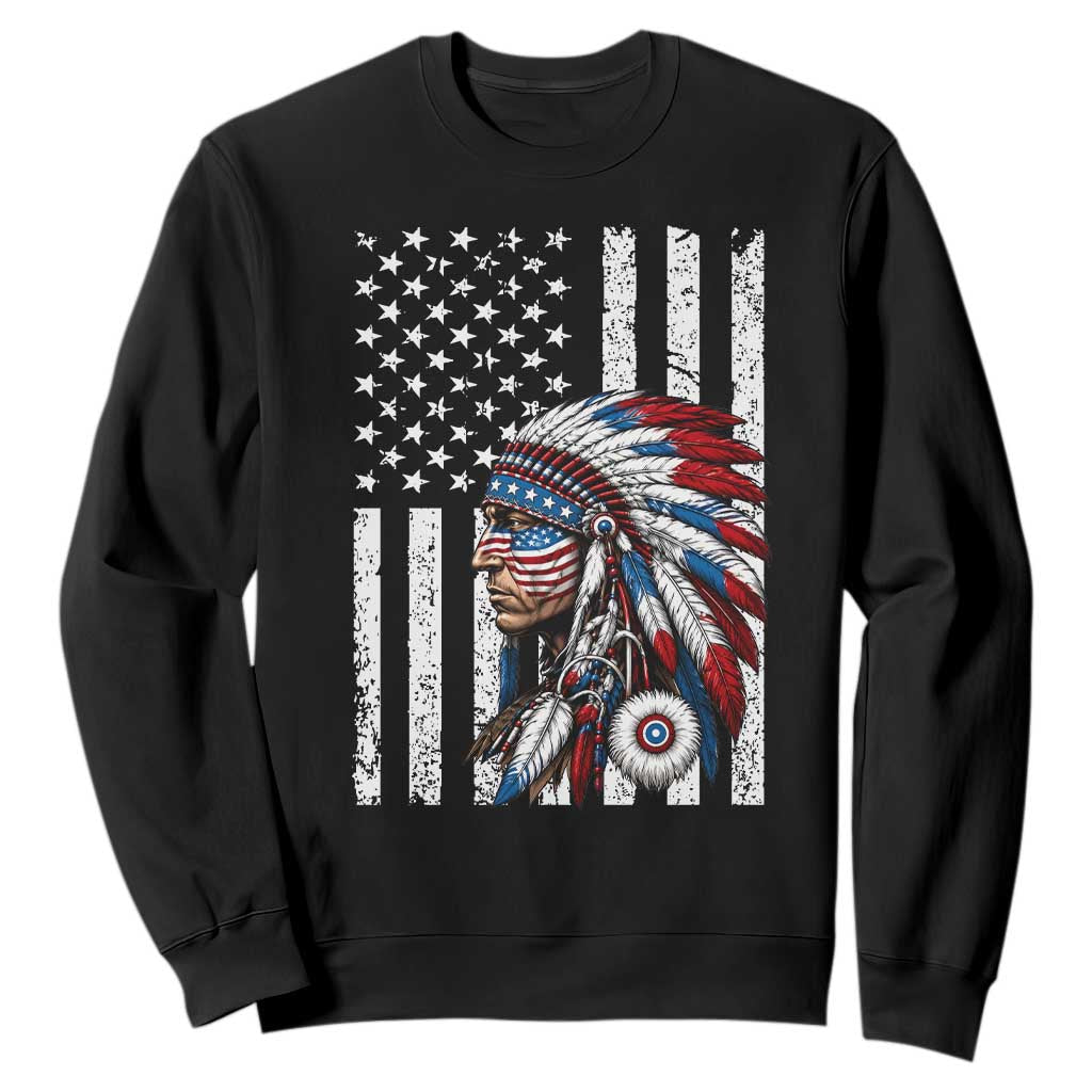 Indigenous People Tribal CG Native American Indian Chief American USA Flag Sweatshirt