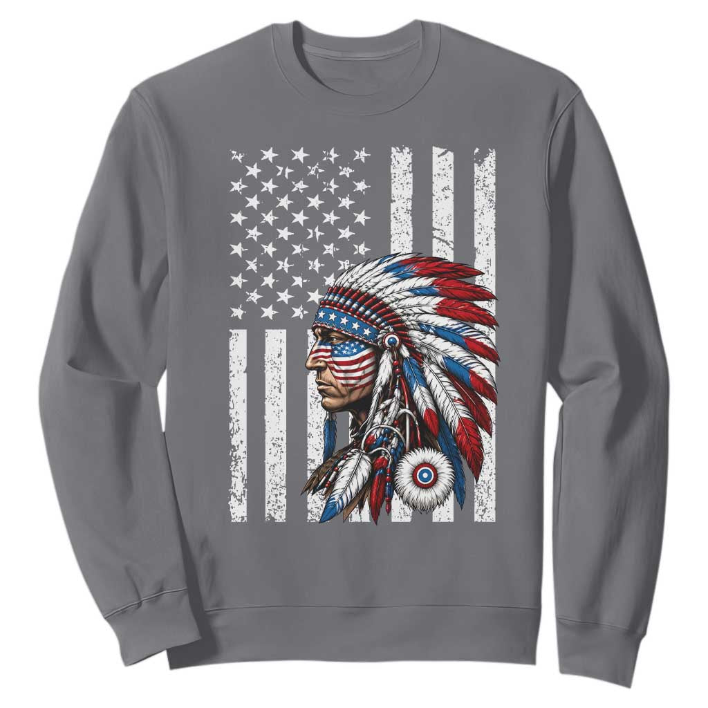 Indigenous People Tribal CG Native American Indian Chief American USA Flag Sweatshirt
