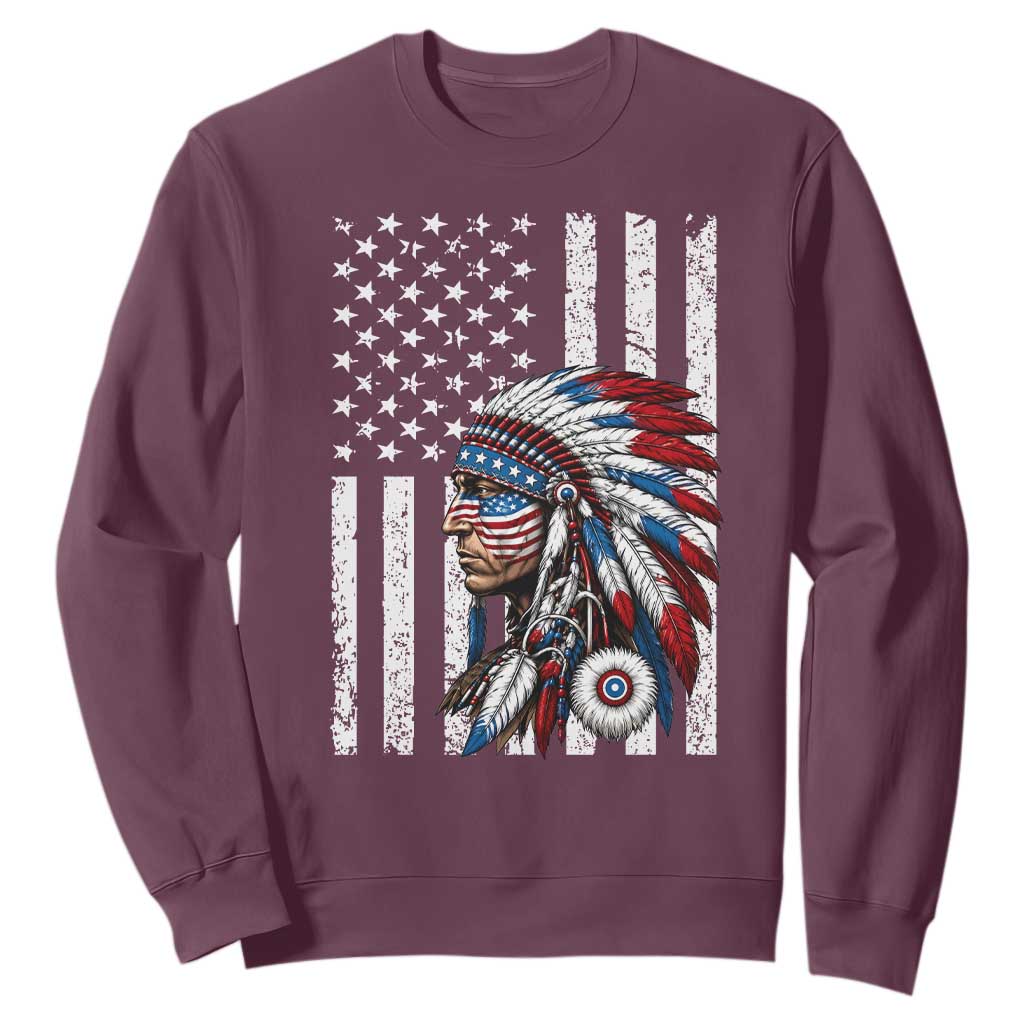 Indigenous People Tribal CG Native American Indian Chief American USA Flag Sweatshirt