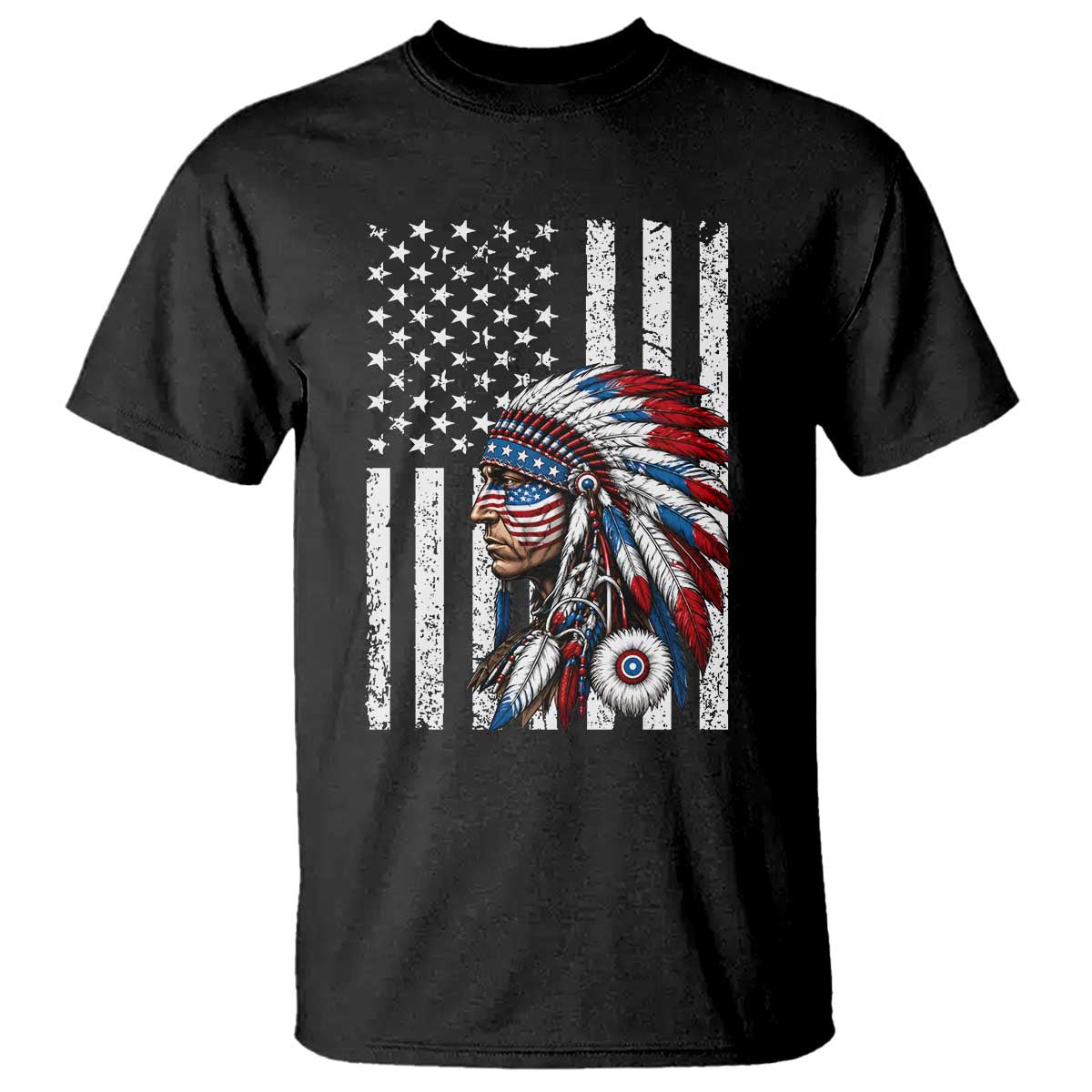 Indigenous People Tribal CG Native American Indian Chief American USA Flag T Shirt