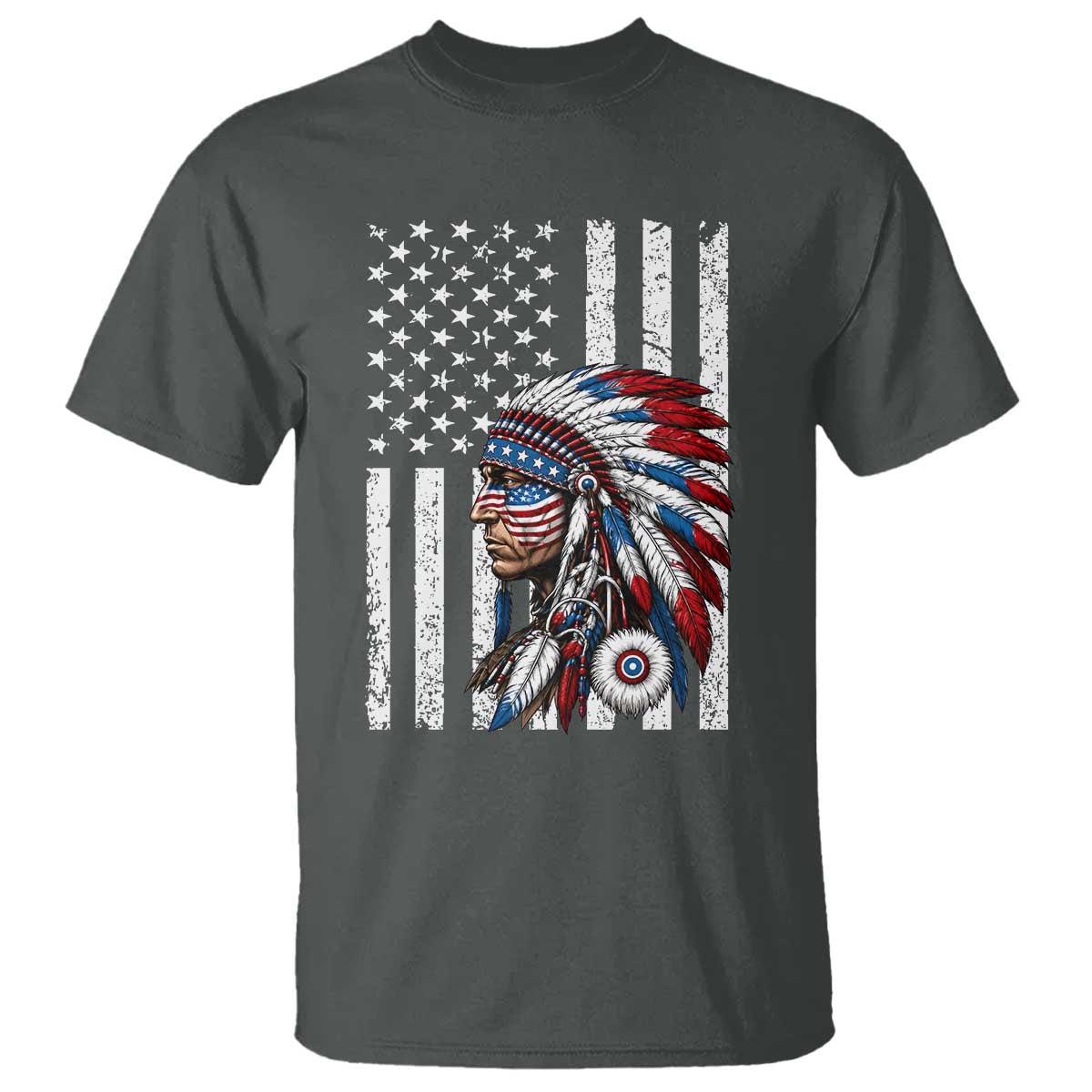 Indigenous People Tribal CG Native American Indian Chief American USA Flag T Shirt