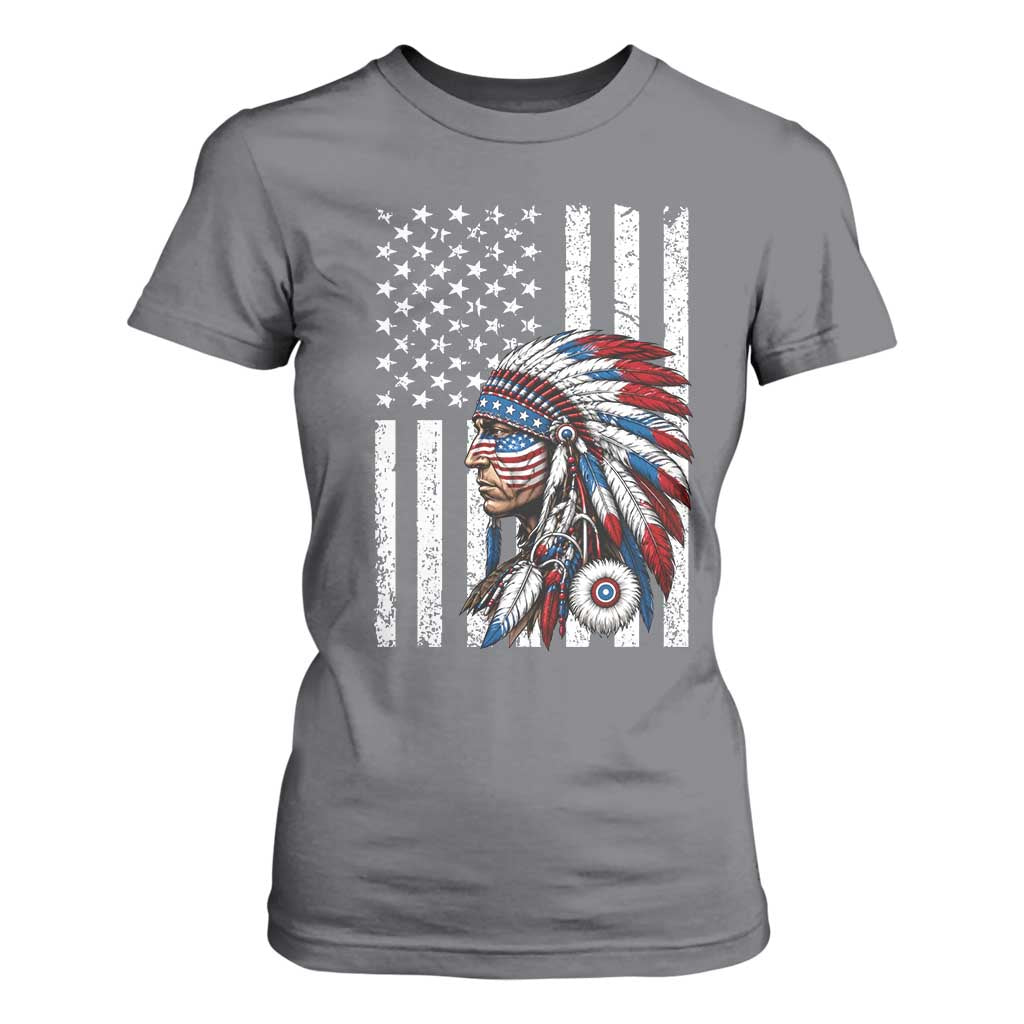 Indigenous People Tribal CG Native American Indian Chief American USA Flag T Shirt For Women
