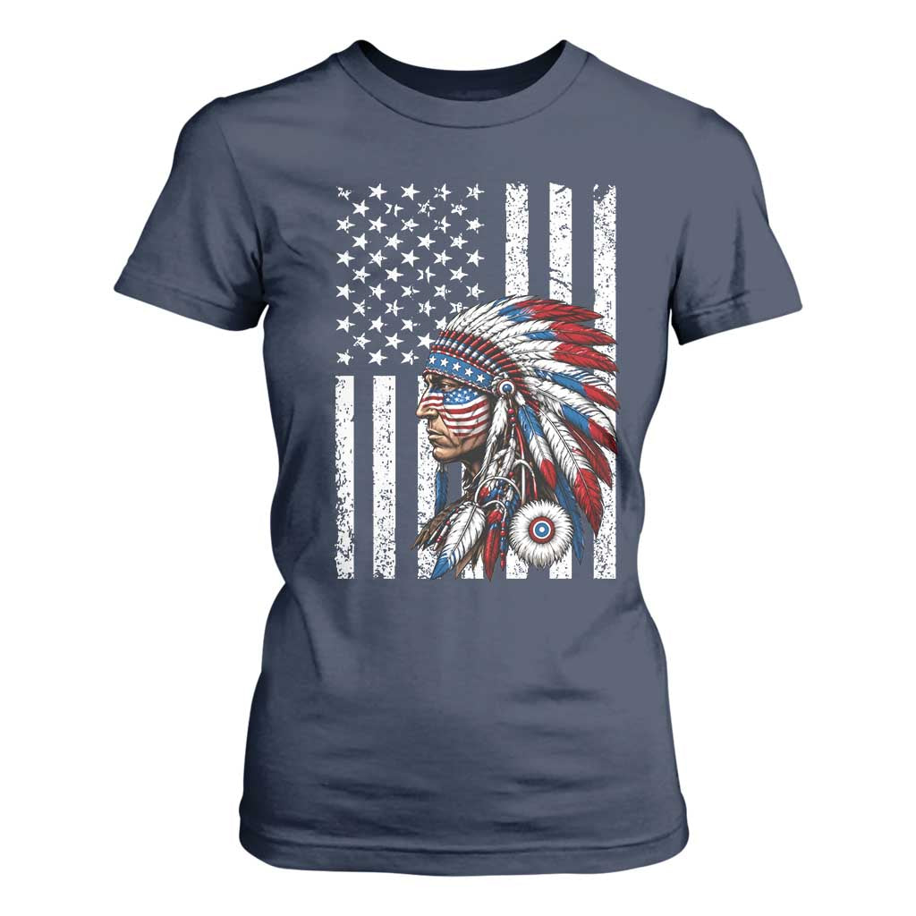 Indigenous People Tribal CG Native American Indian Chief American USA Flag T Shirt For Women