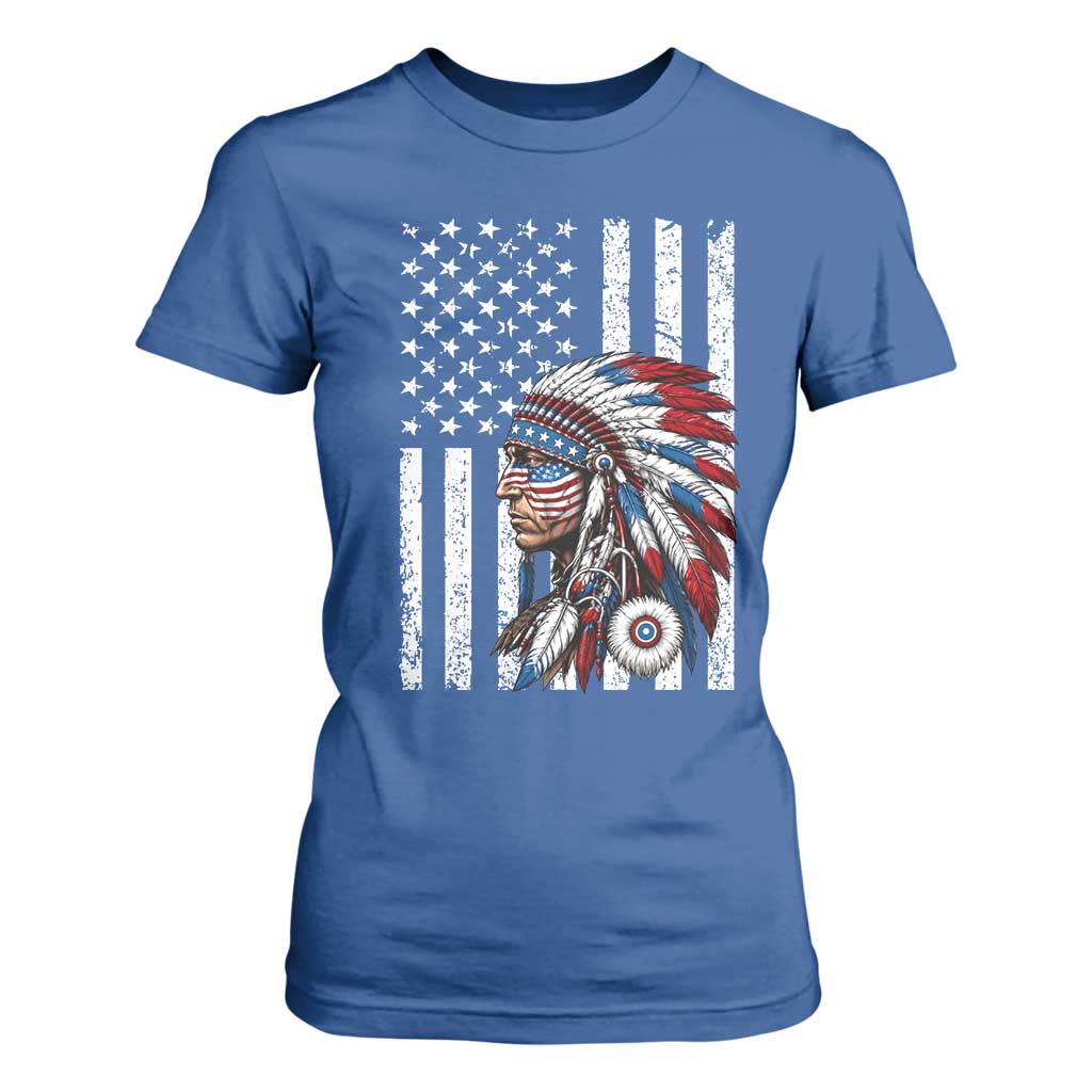 Indigenous People Tribal CG Native American Indian Chief American USA Flag T Shirt For Women