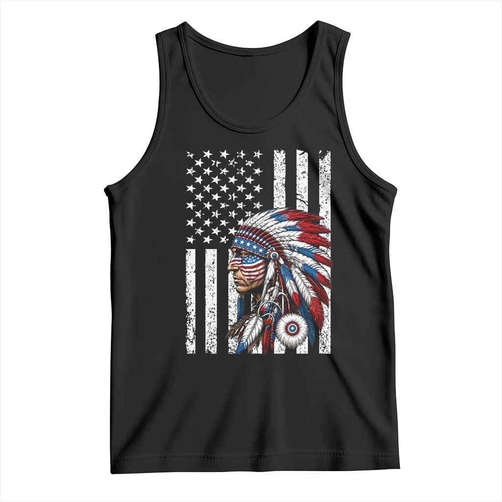 Indigenous People Tribal CG Native American Indian Chief American USA Flag Tank Top TS14 Black Print Your Wear