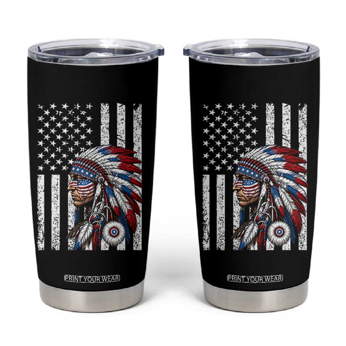 Indigenous People Tribal CG Native American Indian Chief American USA Flag Tumbler Cup