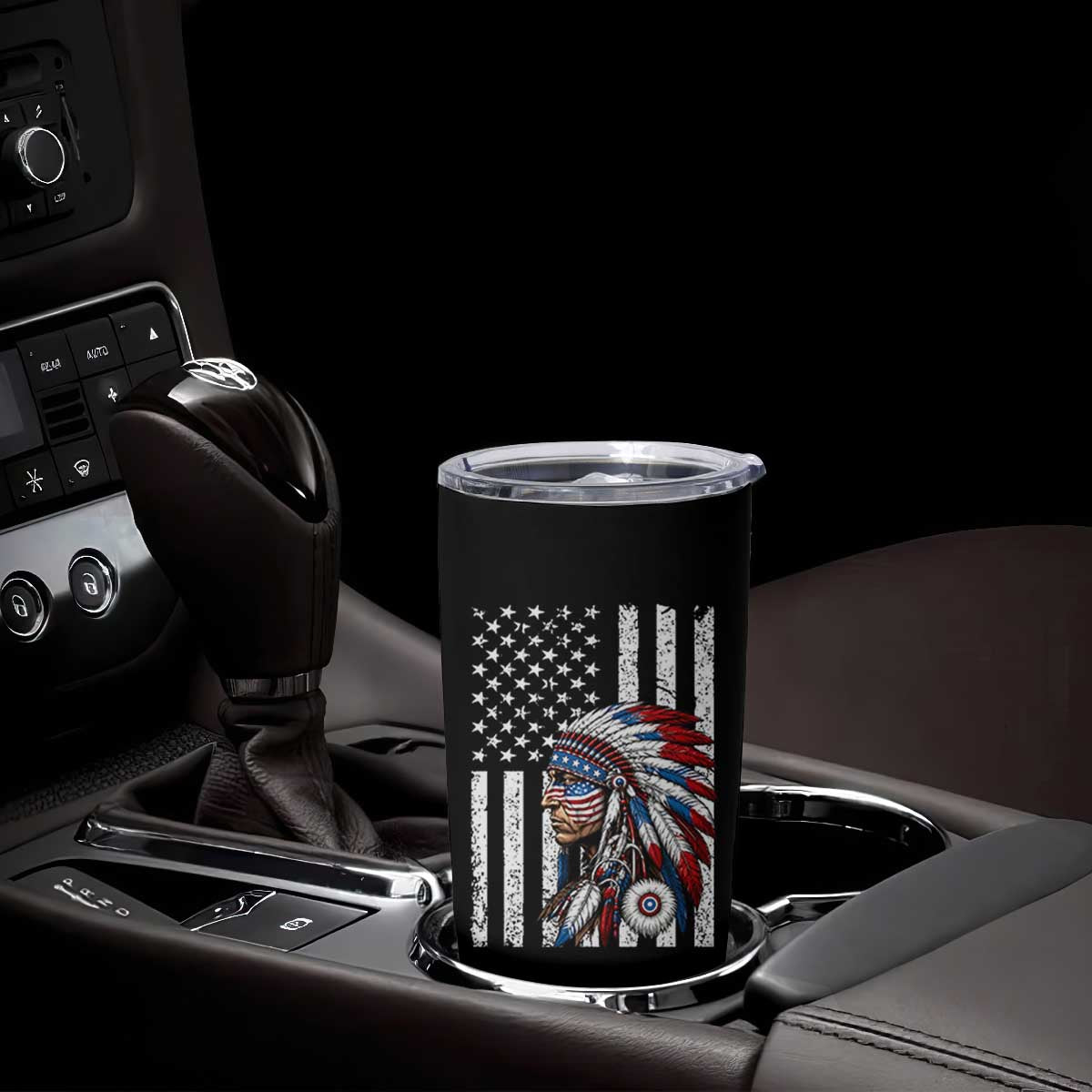 Indigenous People Tribal CG Native American Indian Chief American USA Flag Tumbler Cup