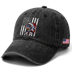 Indigenous People Tribal CG Native American Indian Chief American USA Flag Washed Cotton Baseball Cap