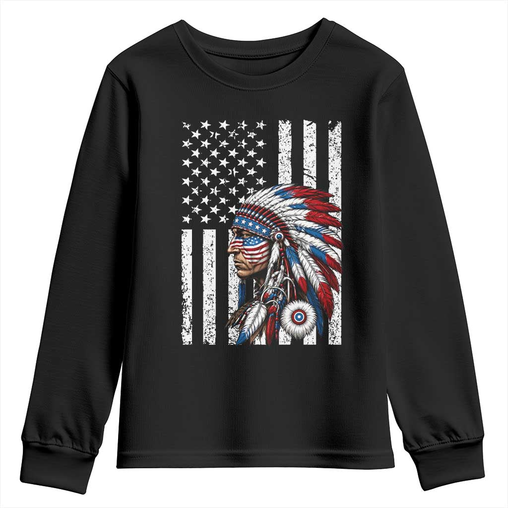 Indigenous People Tribal CG Native American Indian Chief American USA Flag Youth Sweatshirt TS14 Black Print Your Wear
