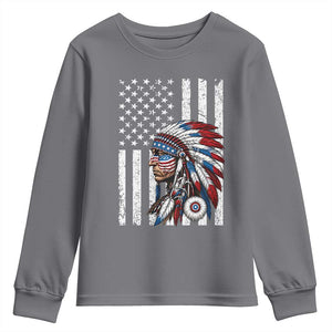 Indigenous People Tribal CG Native American Indian Chief American USA Flag Youth Sweatshirt