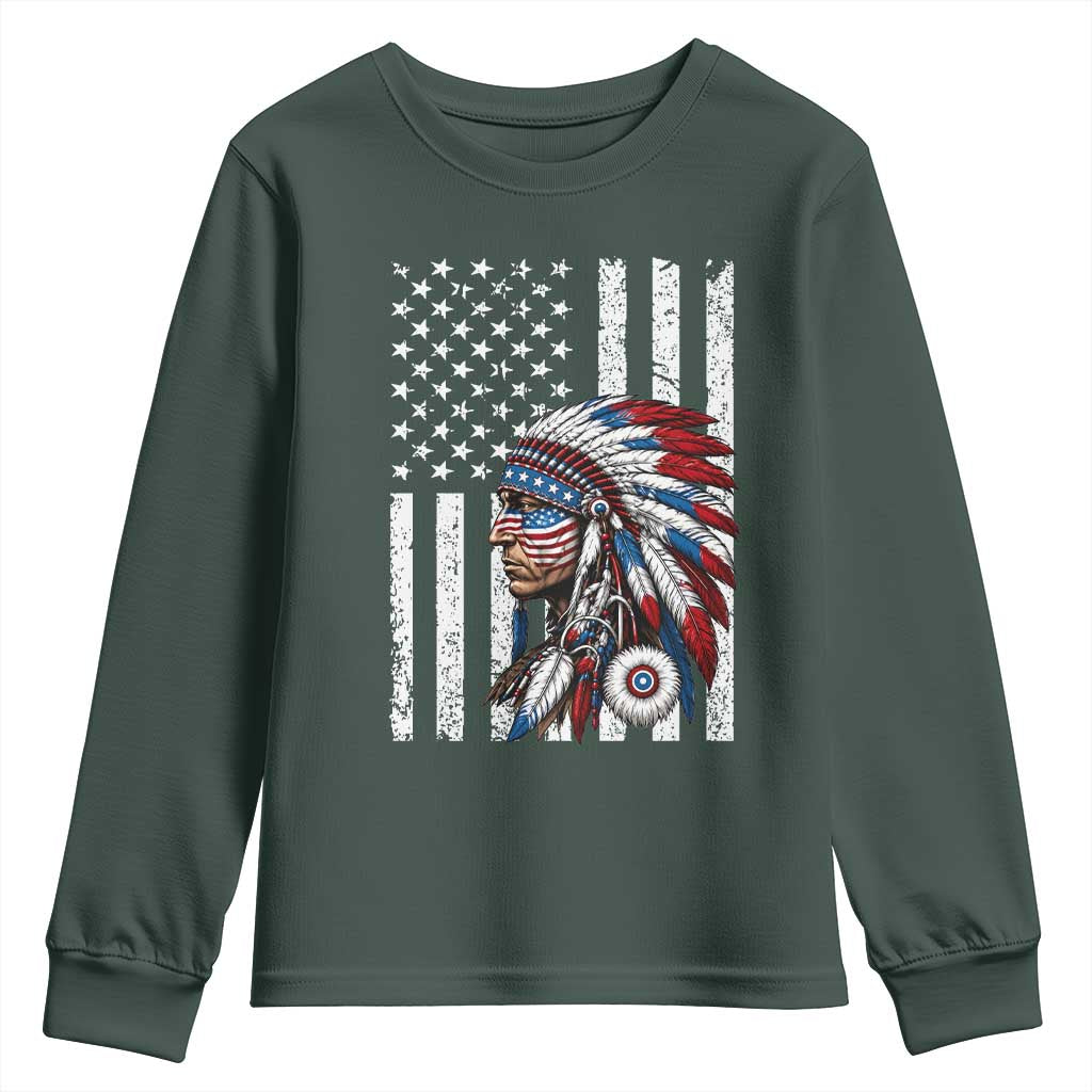 Indigenous People Tribal CG Native American Indian Chief American USA Flag Youth Sweatshirt