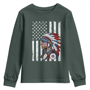 Indigenous People Tribal CG Native American Indian Chief American USA Flag Youth Sweatshirt