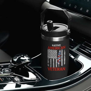 Native American Veteran USA Flag Patriotic Soldier Flip Straw Tumbler